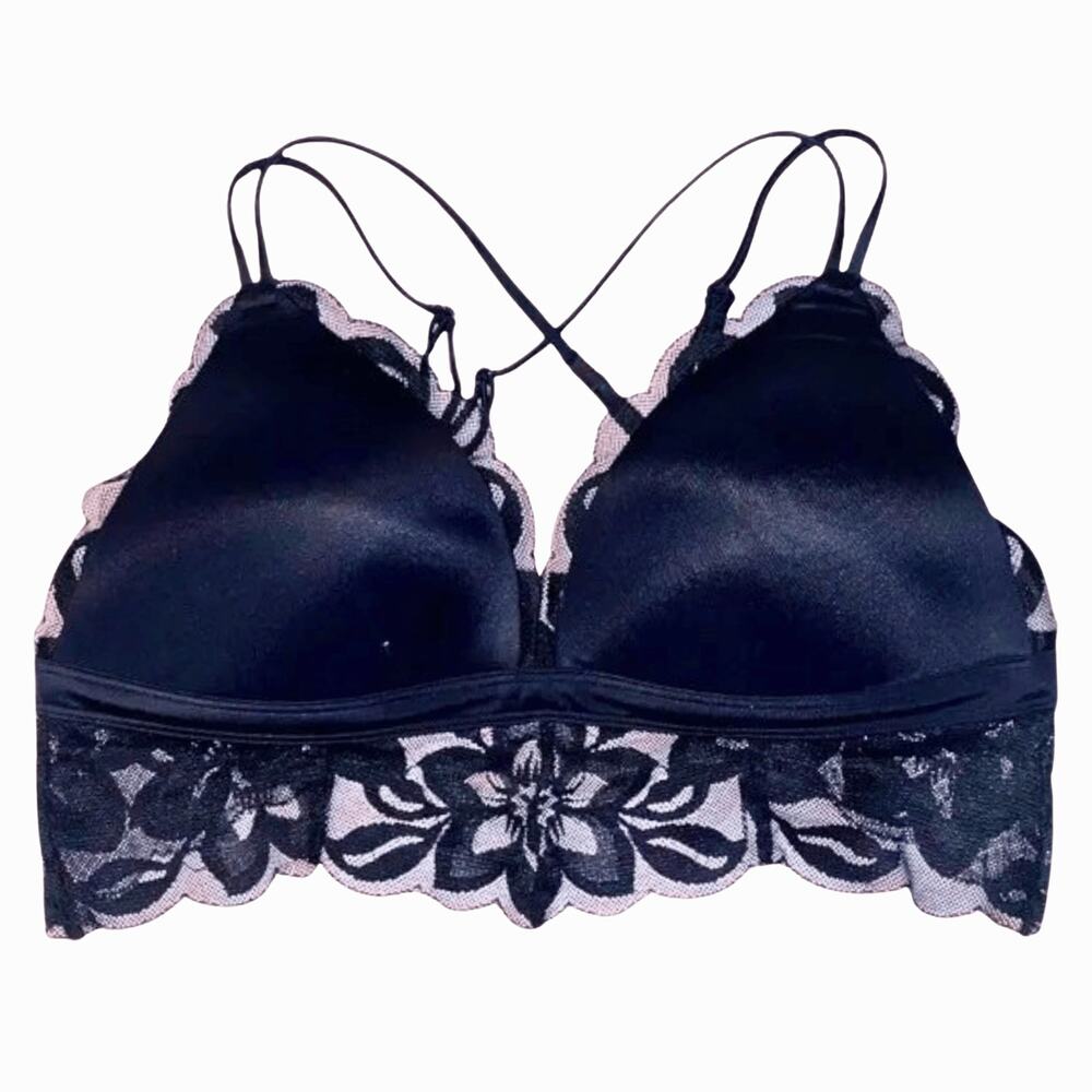 Victoria's Secret Sz Large Bra Black Lace Crossback Push Up Padded Wireless